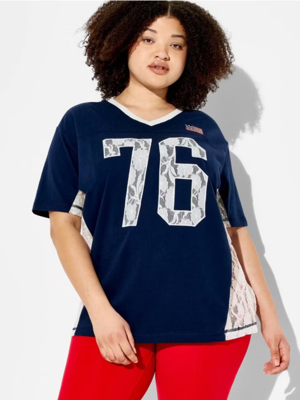 Women's USA Lace Short Sleeve Graphic Jersey T-Shirt - Blue L